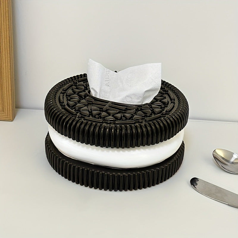 1pc Creative Black and White Tissue Box Holder - Round Resin Design, Polished Finish, Square Shape, Durable Bathroom Organizer & Decorative Tissue Cover, Bathroom Decor, Creative Gift Idea, Bathroom Accessories