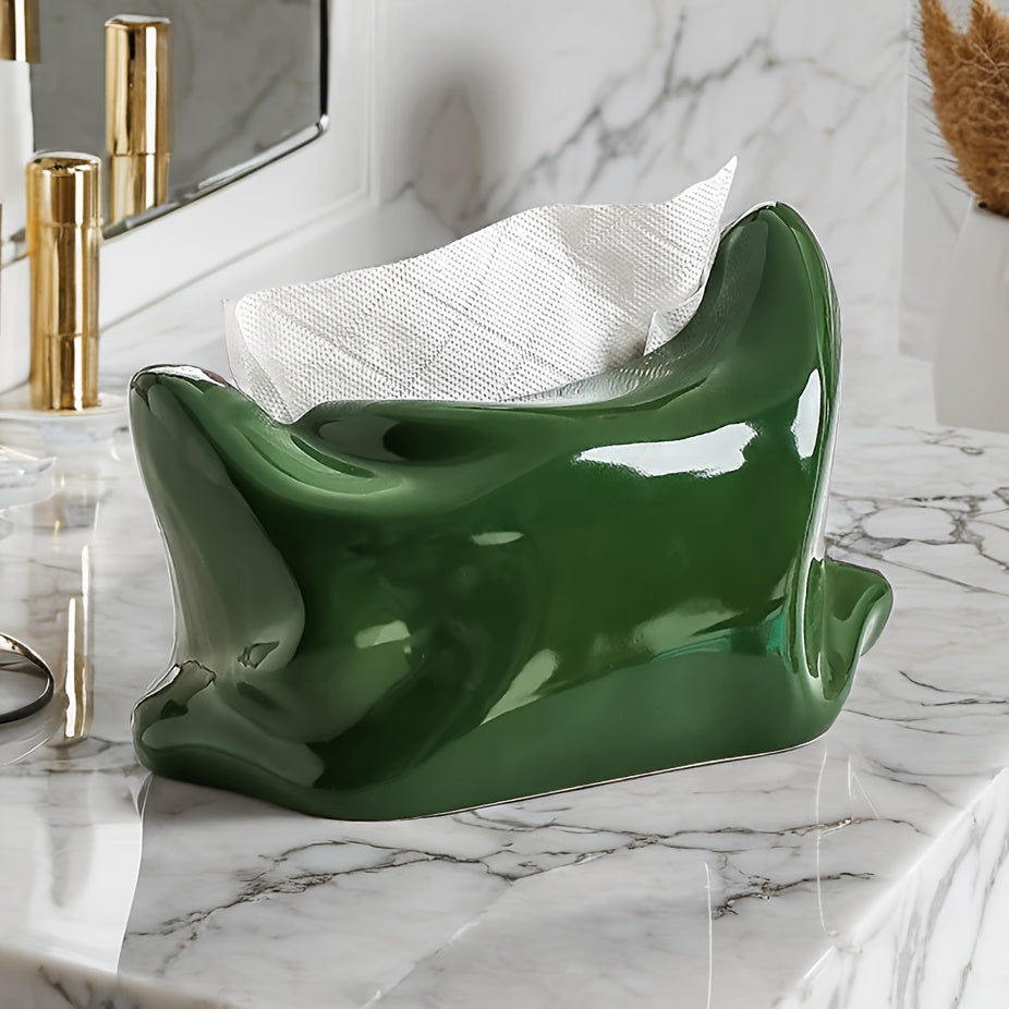 1 Ceramic Tissue Box - Creative Pillow Design in Glossy Green/White, Ideal for Bathroom, Living Room, Bedroom, Dining Table Decor - Elegant Home Accessory for Thanksgiving