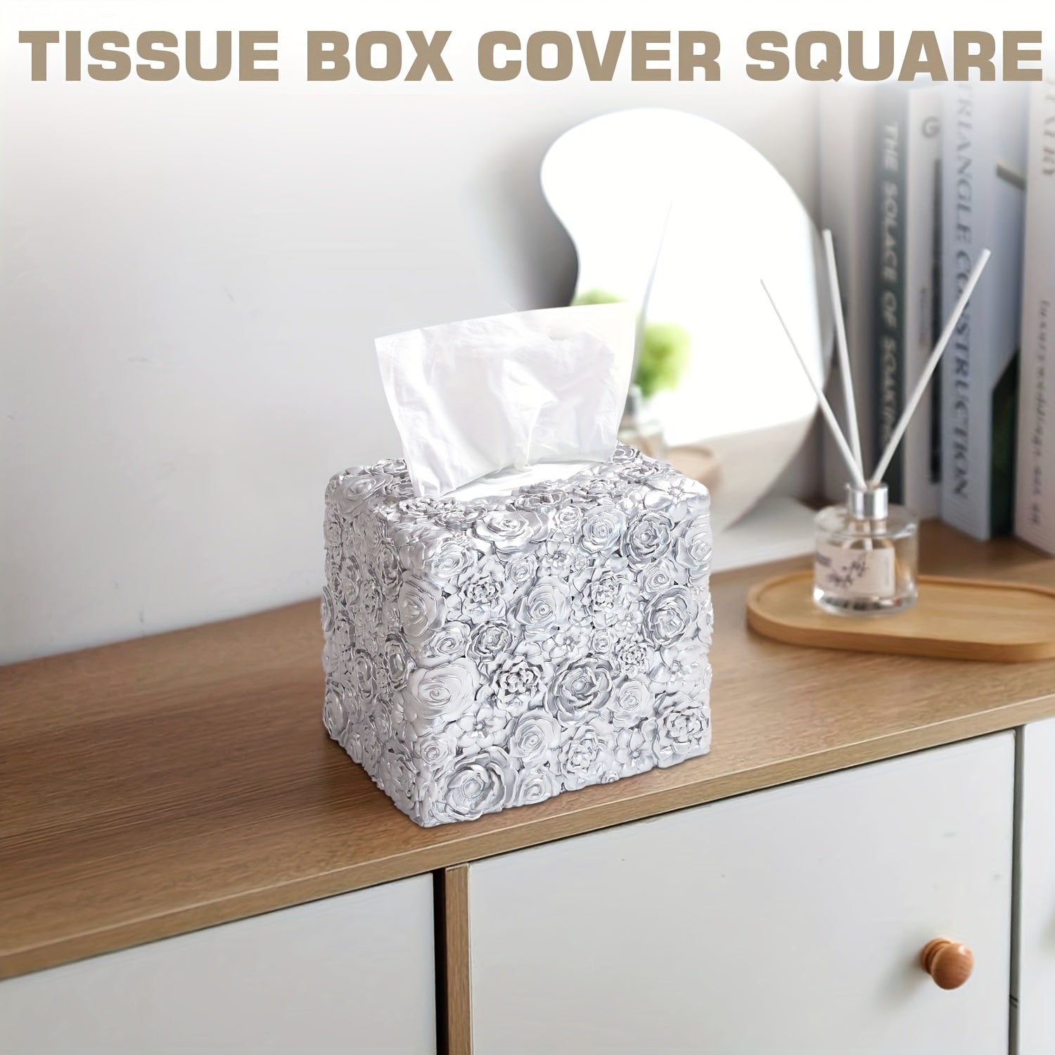 1pc Elegant Tissue Box Cover - Decorative Square tissue box holder, Durable Resin Construction, Space-Saving design for Living Room, Bathroom, Kitchen, Vanity - Modern Home Decor in Neutral Colors - Compatible with Standard Tissues - Ideal Housewarming or