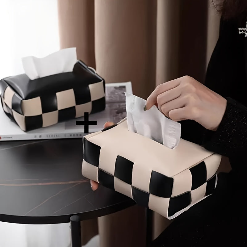 Square Faux Leather Tissue Box, Creative Internet Trend Minimalist Napkin Holder for Dining Table, Living Room, Office Desk, Car, Hotel, and Bathroom Decoration