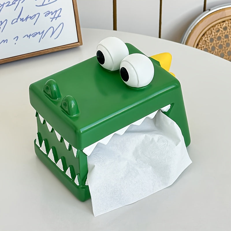 1pc Creative Crocodile Tissue Box Holder - Decorative Square Resin Tissue Dispenser with Playful Design for Home or Office Decor, Bathroom Accessory | Playful Design | Durable Decor Item