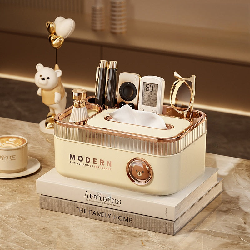 1 Multi-Functional Tissue Box Organizer with Divided Storage Compartments for Remote Controls, Toothpicks, and Small Items - Ideal for Living Room, Dining Table, Coffee Table - Suitable for Home/Office/Dorm Use, Desk & Drawer Organizer for Home Storage