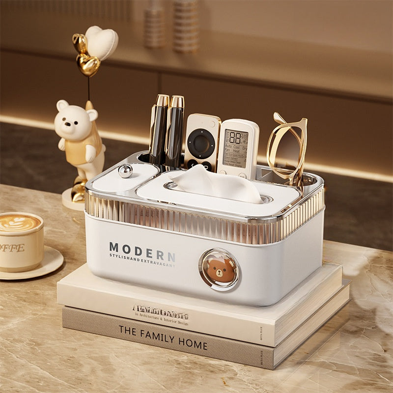 1 Multi-Functional Tissue Box Organizer with Divided Storage Compartments for Remote Controls, Toothpicks, and Small Items - Ideal for Living Room, Dining Table, Coffee Table - Suitable for Home/Office/Dorm Use, Desk & Drawer Organizer for Home Storage