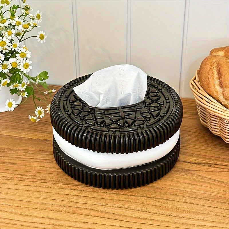 1pc Creative Black and White Tissue Box Holder - Round Resin Design, Polished Finish, Square Shape, Durable Bathroom Organizer & Decorative Tissue Cover, Bathroom Decor, Creative Gift Idea, Bathroom Accessories