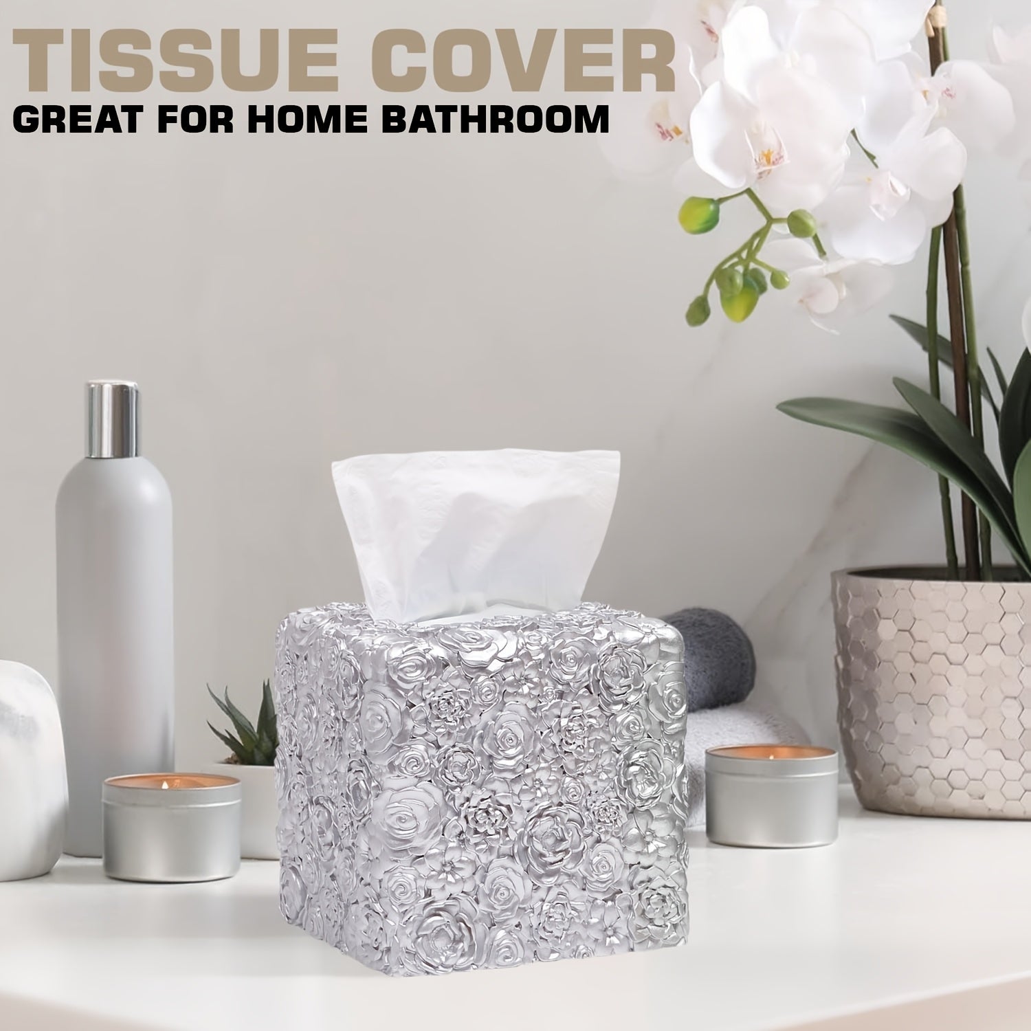 1pc Elegant Tissue Box Cover - Decorative Square tissue box holder, Durable Resin Construction, Space-Saving design for Living Room, Bathroom, Kitchen, Vanity - Modern Home Decor in Neutral Colors - Compatible with Standard Tissues - Ideal Housewarming or