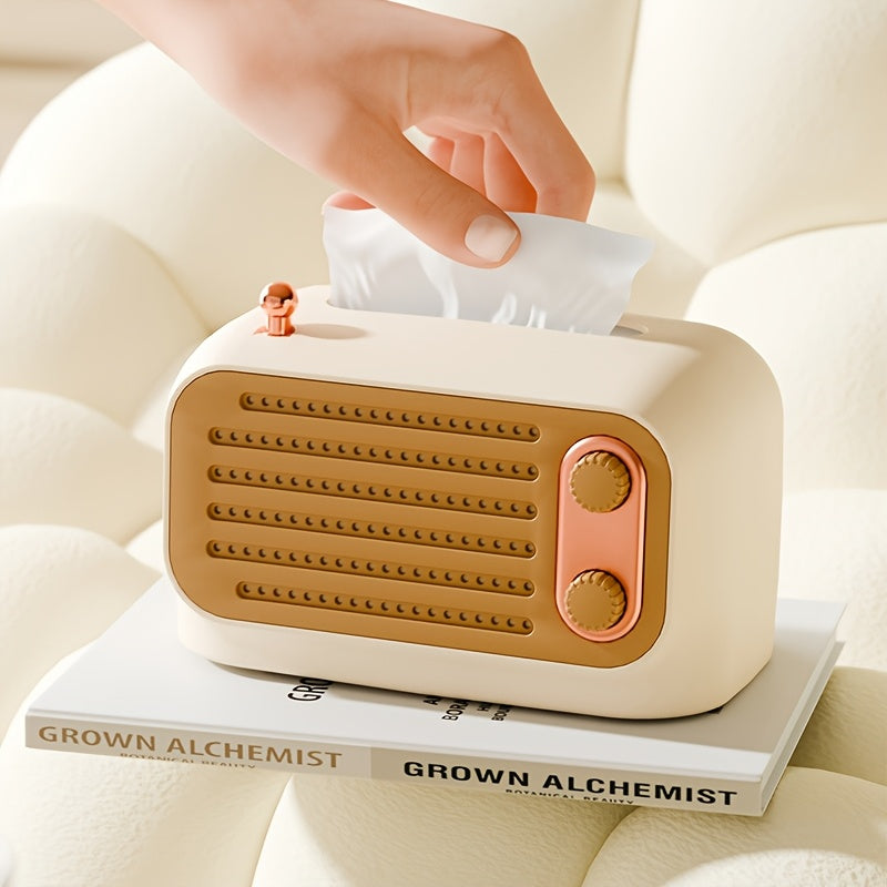 Spring-Loaded Desktop Tissue Box Holder, Square Plastic Tissue Storage for Bedroom and Living Room