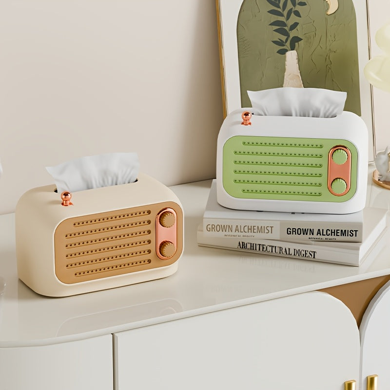 Spring-Loaded Desktop Tissue Box Holder, Square Plastic Tissue Storage for Bedroom and Living Room