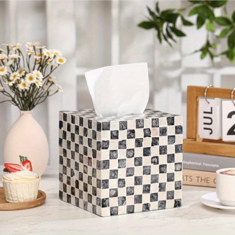 Elegant Black and White Marble Tissue Box Cover - 5.9 Inch Cube, Ceramic Decorative Napkin Holder with Golden Accents, Rustic Design for Table, Bathroom, Vanity, Countertop, or Office, Bathroom Organizer | Marble Pattern | Ceramic Construction, Bathroom