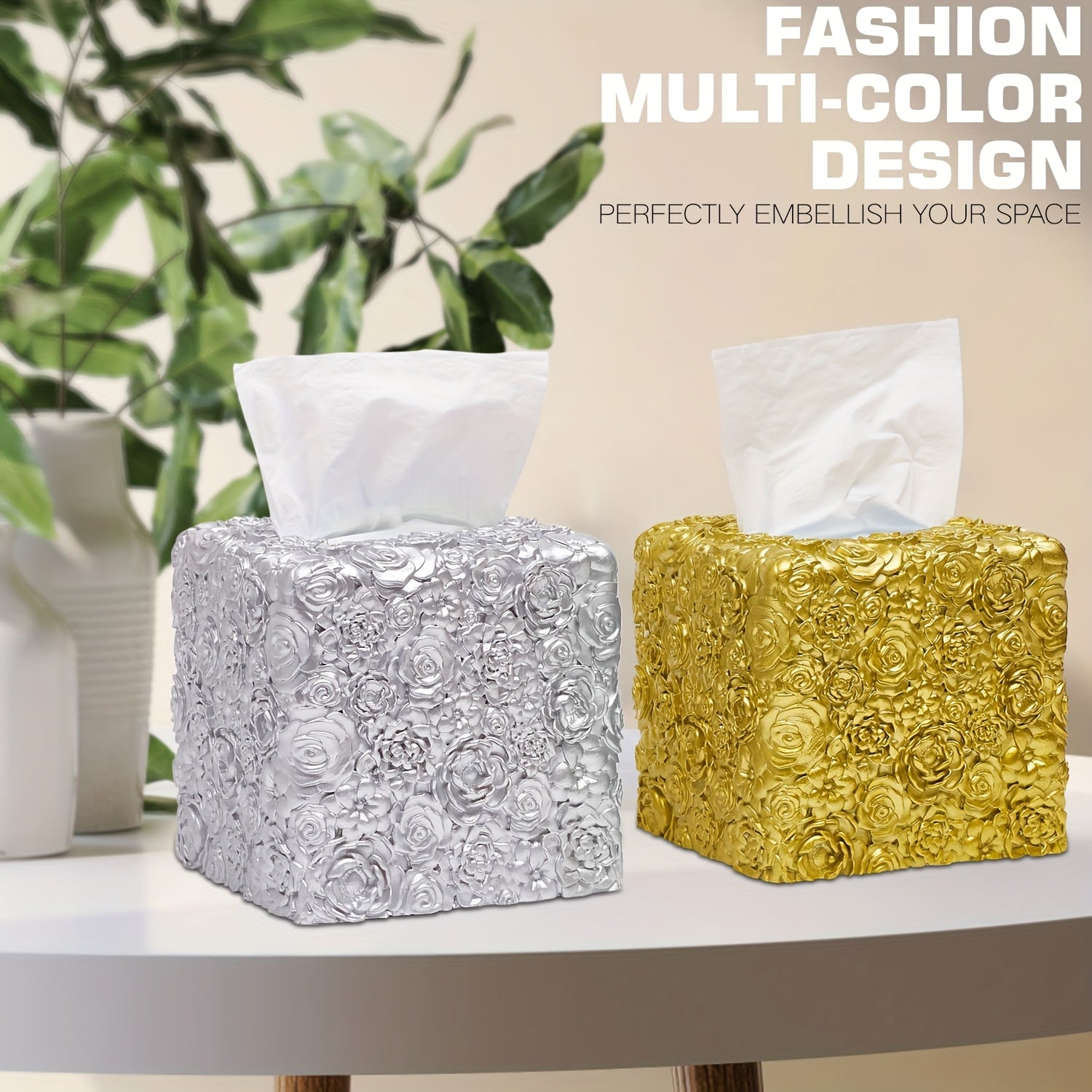 1pc Elegant Tissue Box Cover - Decorative Square tissue box holder, Durable Resin Construction, Space-Saving design for Living Room, Bathroom, Kitchen, Vanity - Modern Home Decor in Neutral Colors - Compatible with Standard Tissues - Ideal Housewarming or