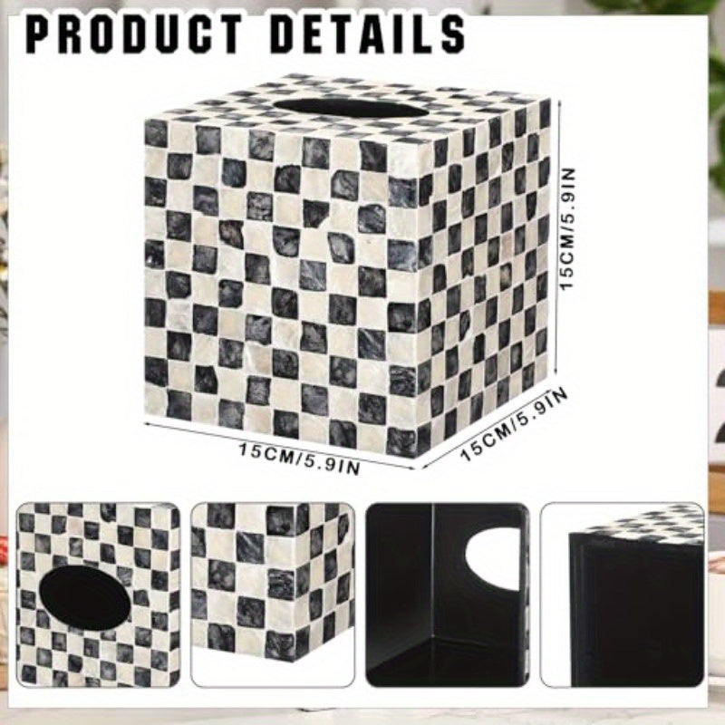 Elegant Black and White Marble Tissue Box Cover - 5.9 Inch Cube, Ceramic Decorative Napkin Holder with Golden Accents, Rustic Design for Table, Bathroom, Vanity, Countertop, or Office, Bathroom Organizer | Marble Pattern | Ceramic Construction, Bathroom