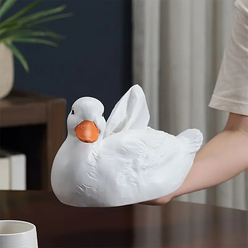 Cute White Duck Tissue Box Holder - Decorative Bathroom & Living Room Storage Organizer with Easy-Open Lid, Durable Plastic tissue box dispenser for Home, Entryway, or Bathroom Decor - Duck-Shaped Home Accent, Entryway Organizer, Playful Design, Glossy