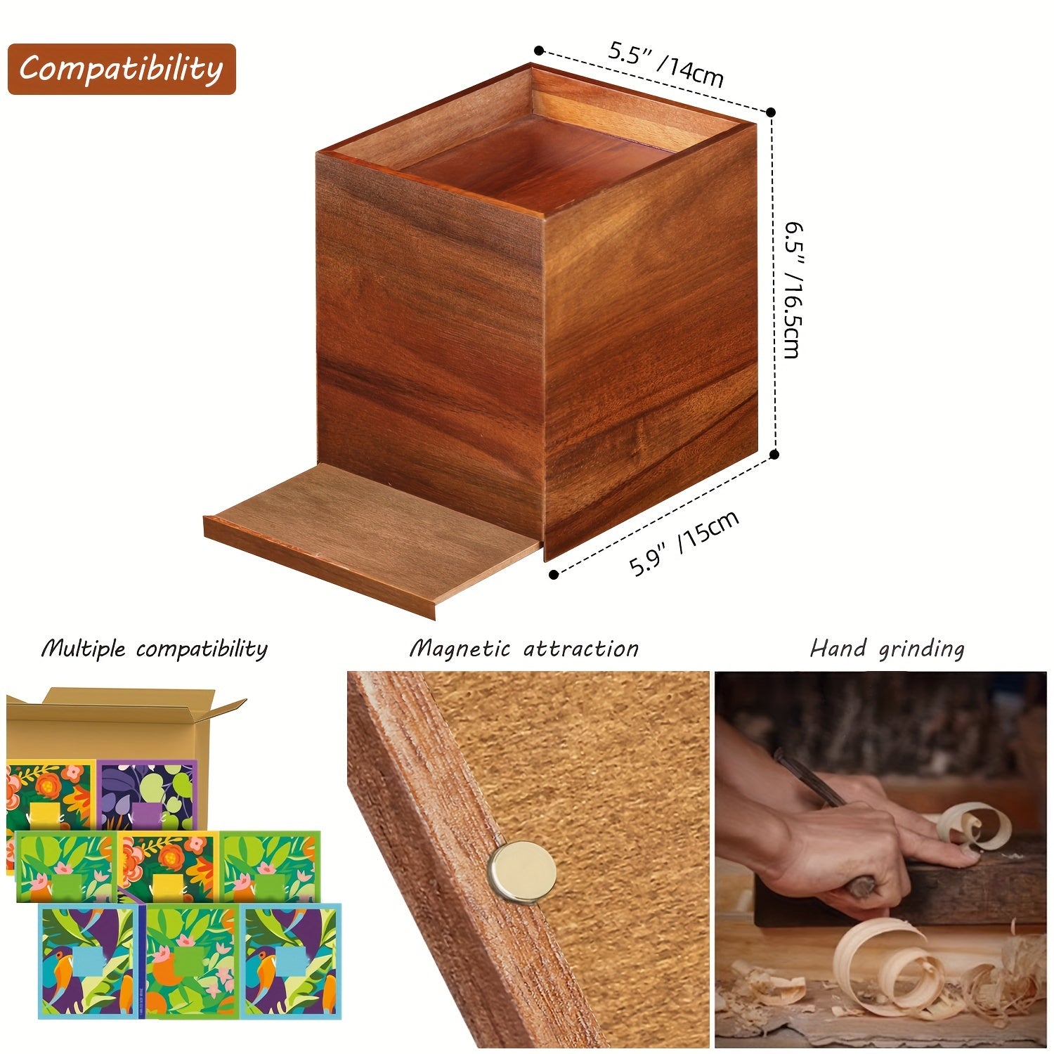 Square Tissue Box Holder with Storage Tray, Acacia Wood Decorative Tissue Box Cover/Napkin Storage Box/Cube Tissue Organizer Case for Bathroom, Vanity, Night Stand, Car, Dining Table, Living Room and Bathroom Accessory. Bathroom Organizer and Storage