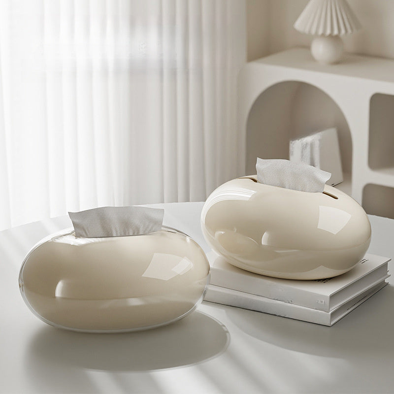 Desktop Tissue Box Home High-End Entry Lux Art Advanced Sense Tissue Box Living Room Coffee Table Paper Extraction Box Cream White