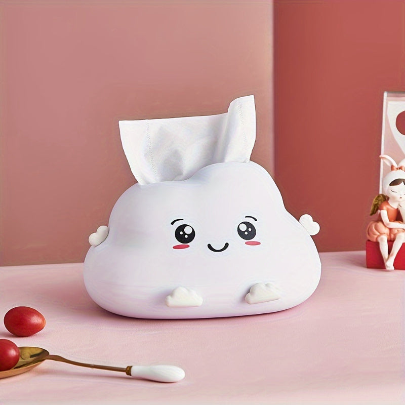 1pc Plastic Cloud-Shaped Tissue Box Cover - Cartoon Facial Tissue Dispenser for Vanity, Kitchen, Living Room, Bedroom, Office - Non-Food Contact Storage Organizer