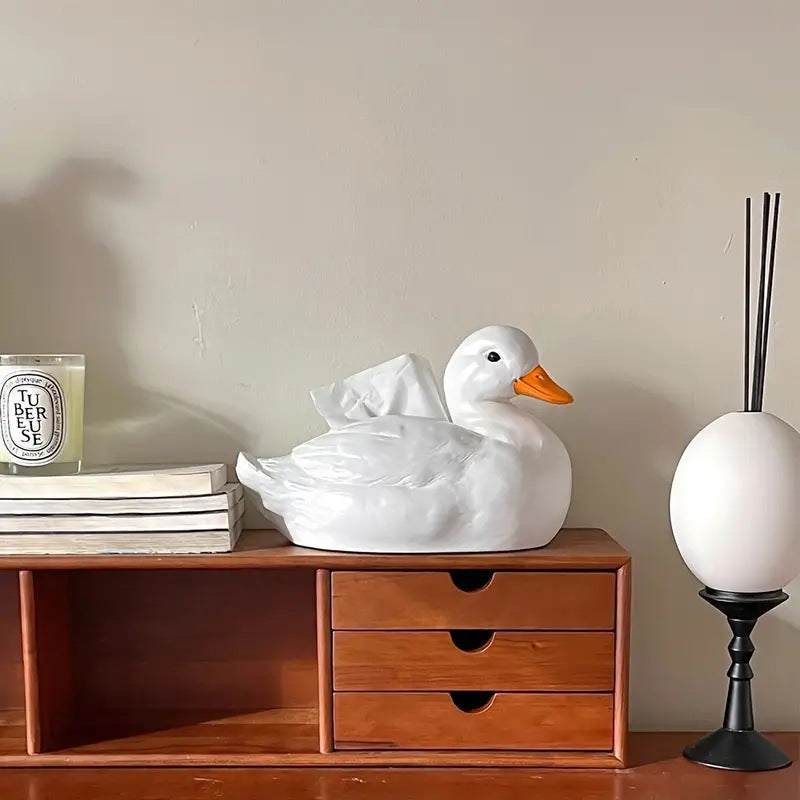 Cute White Duck Tissue Box Holder - Decorative Bathroom & Living Room Storage Organizer with Easy-Open Lid, Durable Plastic tissue box dispenser for Home, Entryway, or Bathroom Decor - Duck-Shaped Home Accent, Entryway Organizer, Playful Design, Glossy