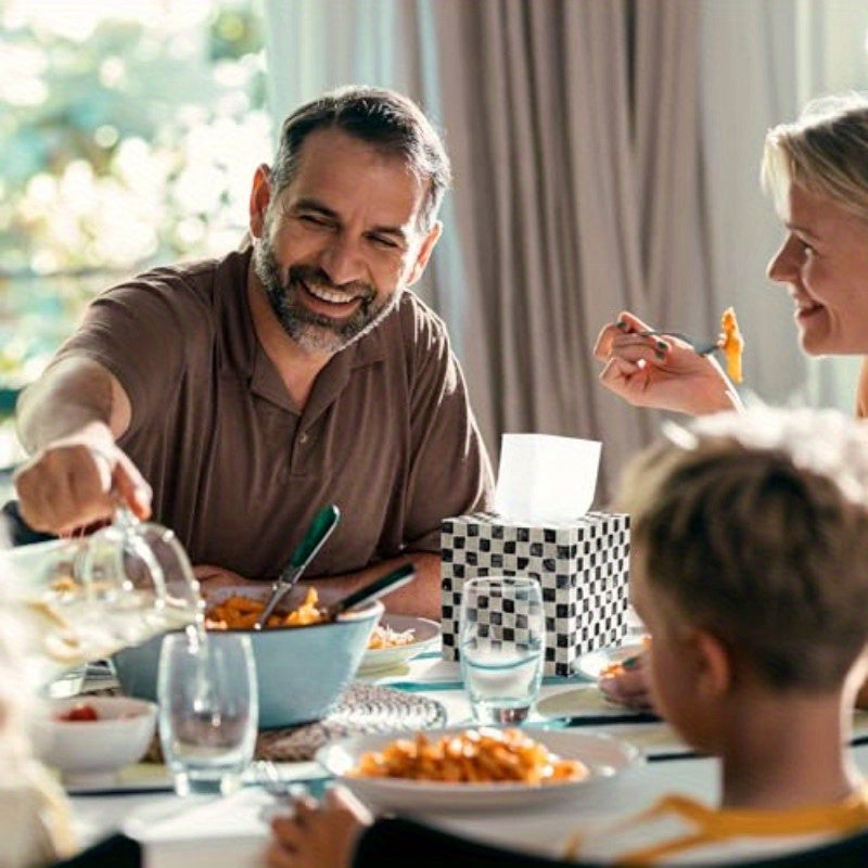 Elegant Black and White Marble Tissue Box Cover - 5.9 Inch Cube, Ceramic Decorative Napkin Holder with Golden Accents, Rustic Design for Table, Bathroom, Vanity, Countertop, or Office, Bathroom Organizer | Marble Pattern | Ceramic Construction, Bathroom