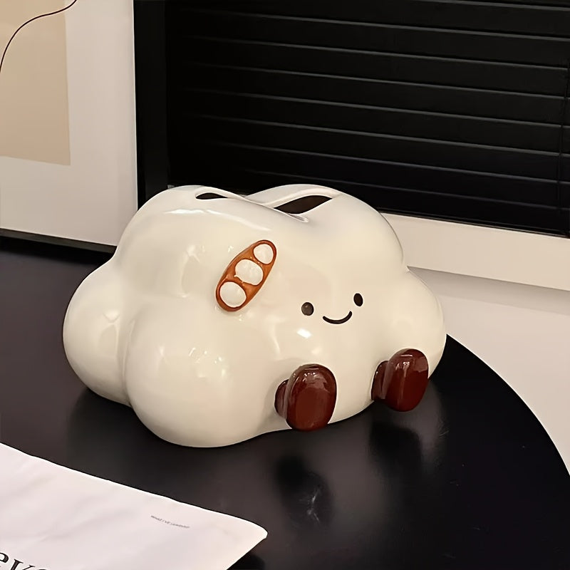 1pc Cute Cartoon Cloud Ceramic Tissue Box, Cream Style Lovely Home Desktop Tissue Box, Light Luxury High-end Tissue Storage, Suitable for Home Decoration, Living Room Bedroom Tissue Storage, Desktop Ornament, Bathroom Tissue Box, Gift