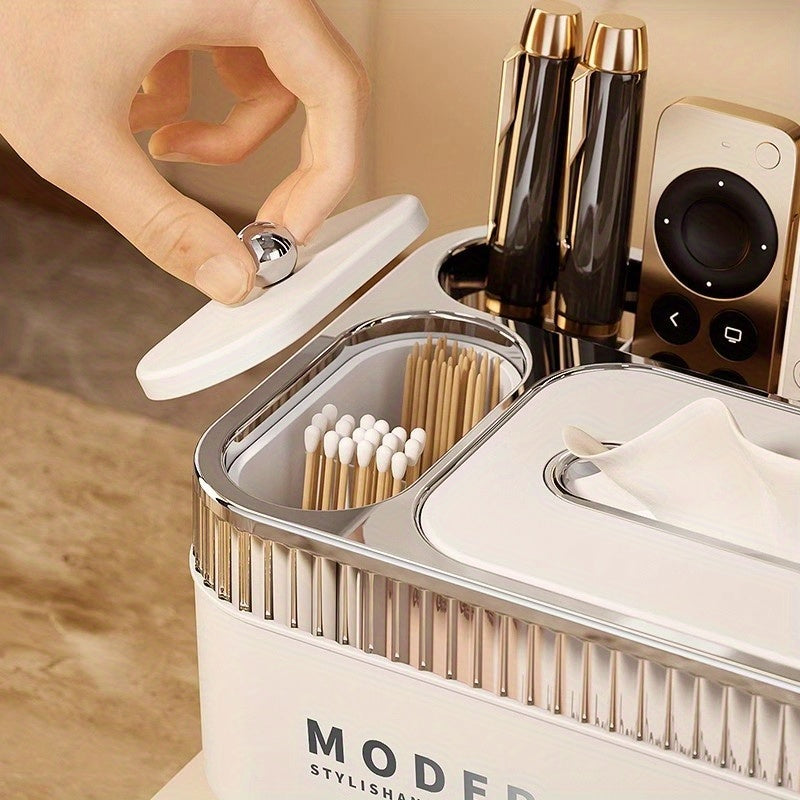 1 Multi-Functional Tissue Box Organizer with Divided Storage Compartments for Remote Controls, Toothpicks, and Small Items - Ideal for Living Room, Dining Table, Coffee Table - Suitable for Home/Office/Dorm Use, Desk & Drawer Organizer for Home Storage
