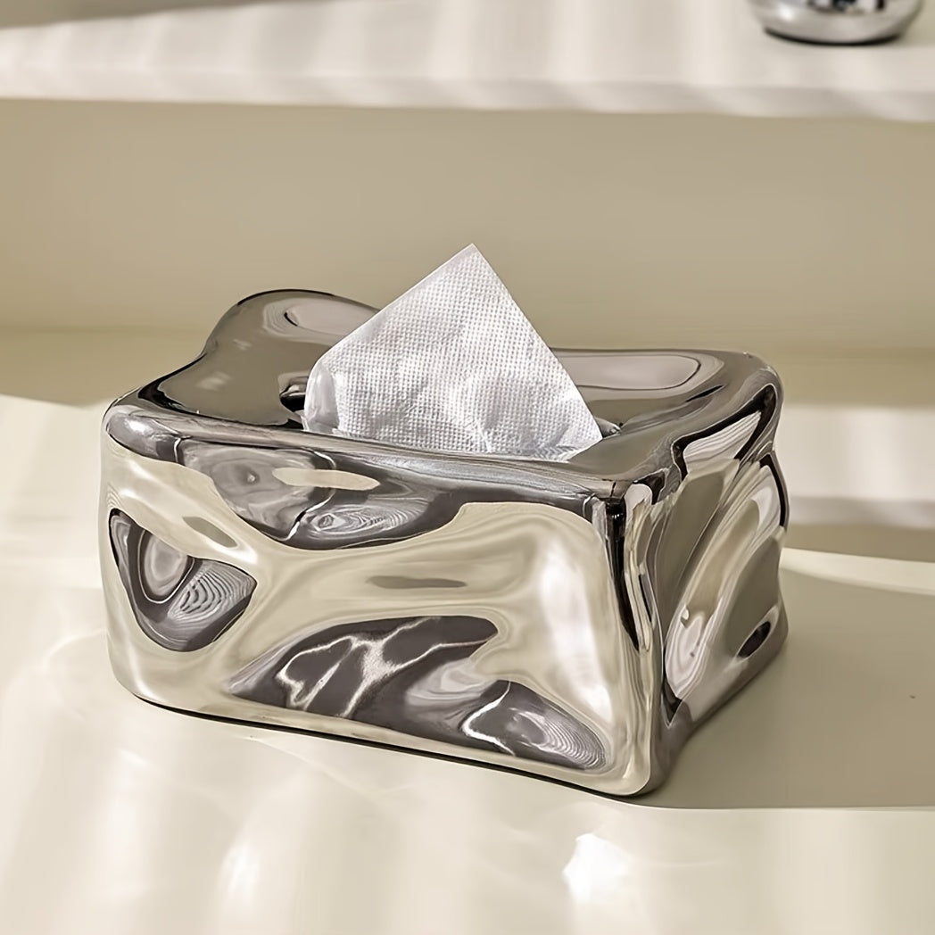 Elegant Ceramic Tissue Box Set - Modern, Minimalist Design with Sleek Metallic Finish, Perfect for Living Room Decor, Living Room Decor | Modern Ceramic Box | Rectangular Shape, Tissue Box Decor