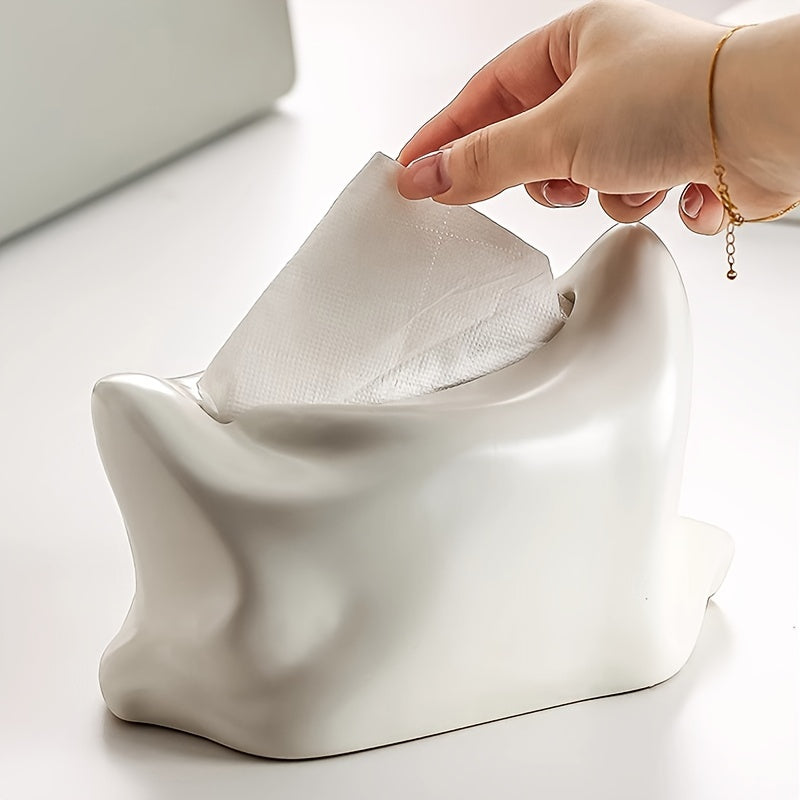 A Ceramic Tissue Box, an Interesting Storage Box for Tissues, Elegant for The Living Room, Dining Table, Coffee Table, And TV Cabinet Center, Convenient for Organizing And Displaying Paper, a Tissue Storage Box for Home Desktops, Suitable for Bedrooms And