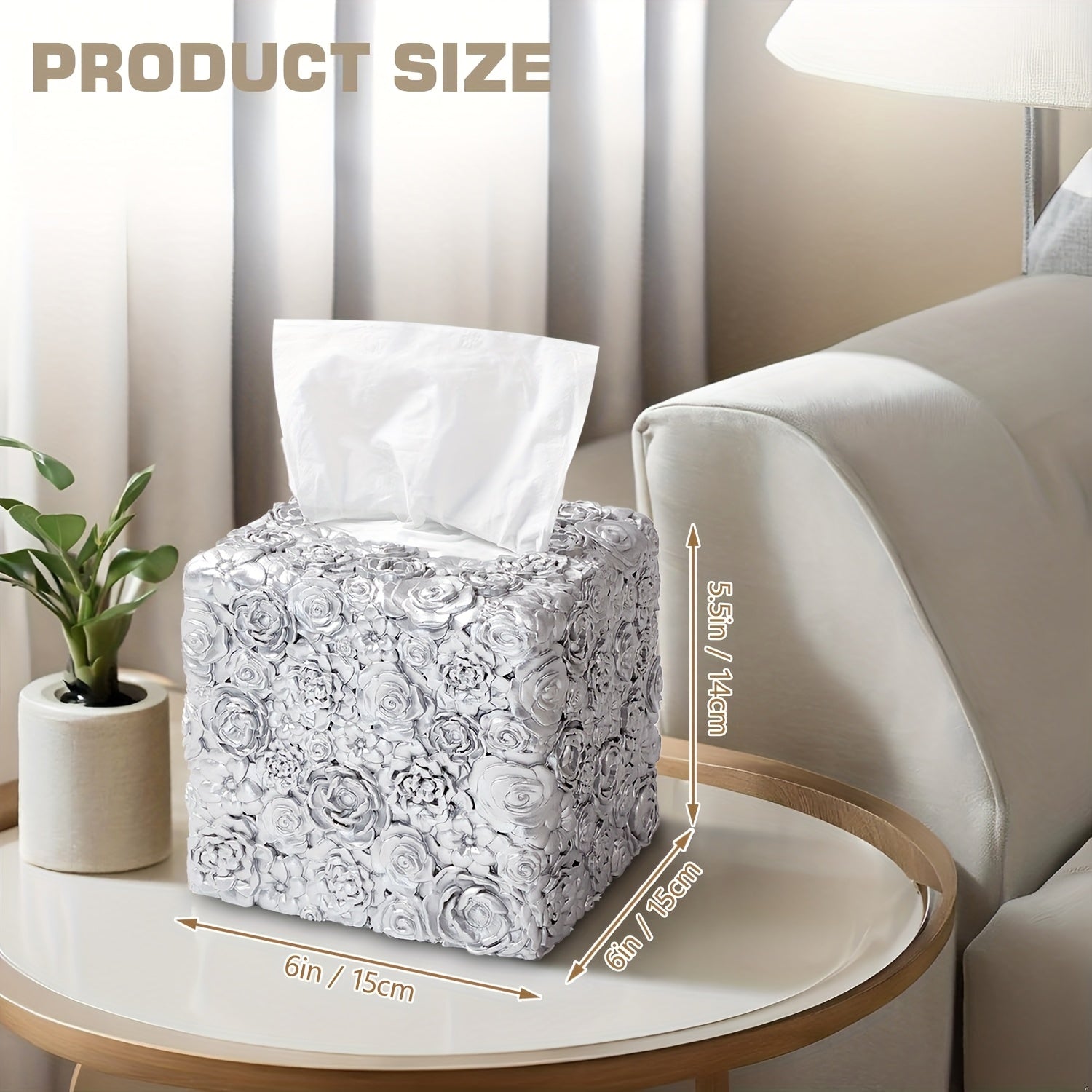 1pc Elegant Tissue Box Cover - Decorative Square tissue box holder, Durable Resin Construction, Space-Saving design for Living Room, Bathroom, Kitchen, Vanity - Modern Home Decor in Neutral Colors - Compatible with Standard Tissues - Ideal Housewarming or