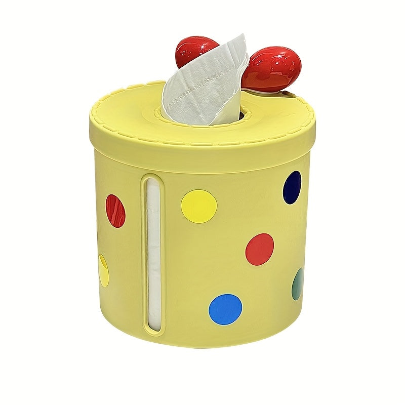 Cute Polka Dot Tissue Box Holder, Round Plastic Multifunctional Dispenser for Living Room and Dining Table Decor, Modern Home Accessory, Dining Table Accessory | Decorative Tissue Box | Plastic Construction, Tissue Box Holde