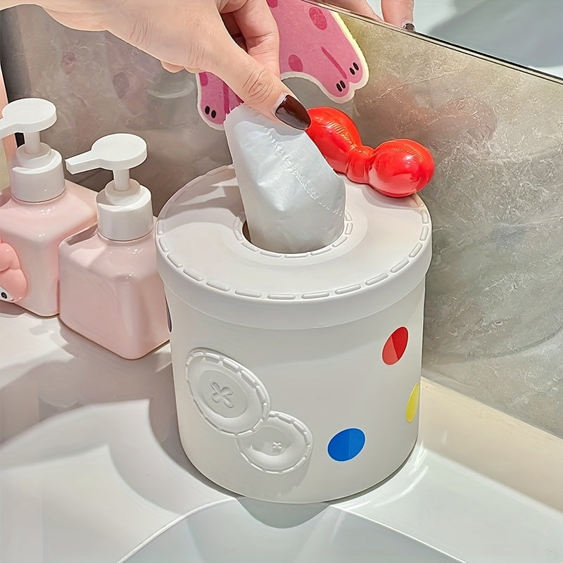 Cute Polka Dot Tissue Box Holder, Round Plastic Multifunctional Dispenser for Living Room and Dining Table Decor, Modern Home Accessory, Dining Table Accessory | Decorative Tissue Box | Plastic Construction, Tissue Box Holde