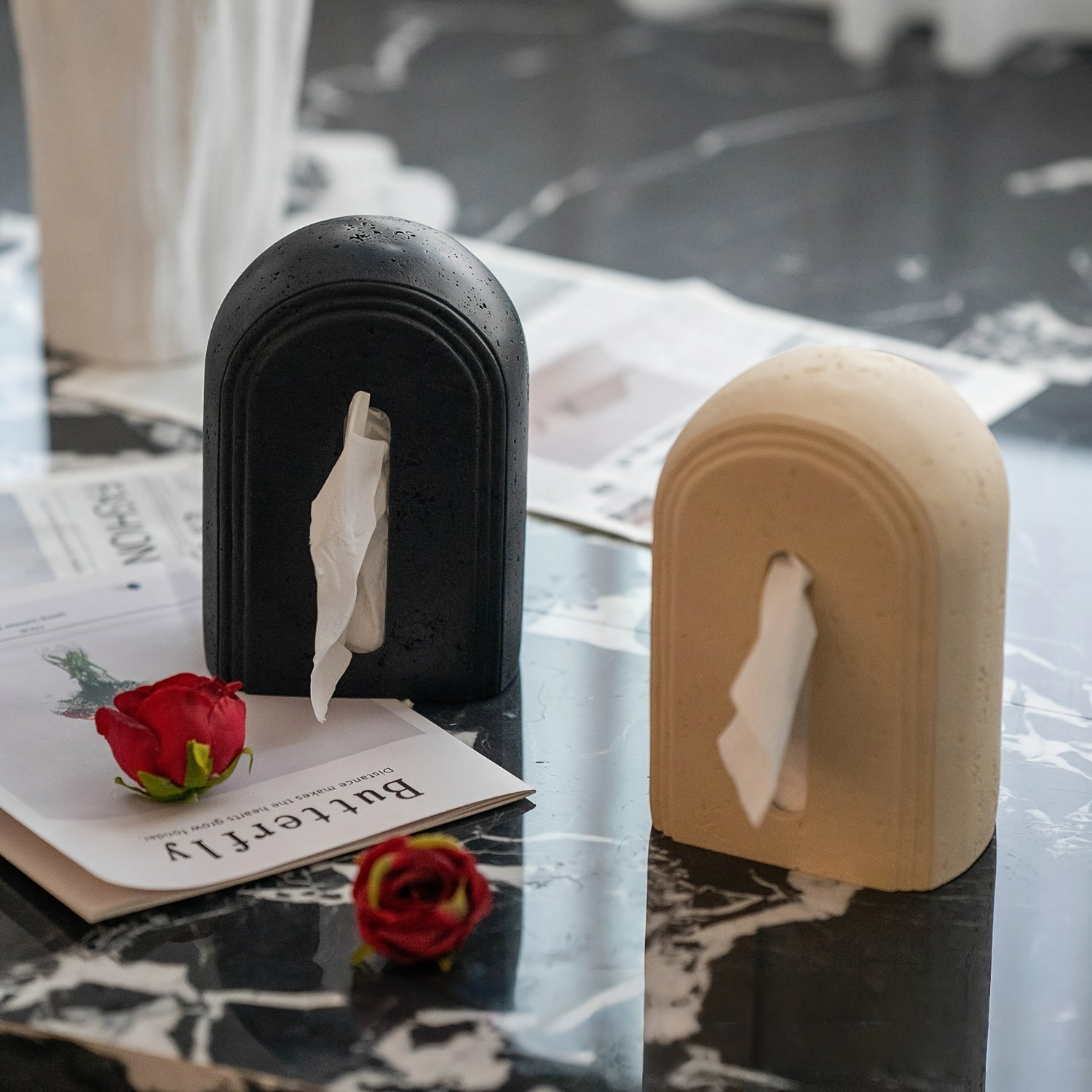 1pc Elegant Resin Tissue Box Cover with Textured Design - Durable Rectangular Bathroom, Bedroom, Office Decor - Multi-Scene Home Accessory for Tissues and Paper Towels, Bathroom Decor And Accessories, Bedroom Accessory, Modern Decor Item, Textured Surface