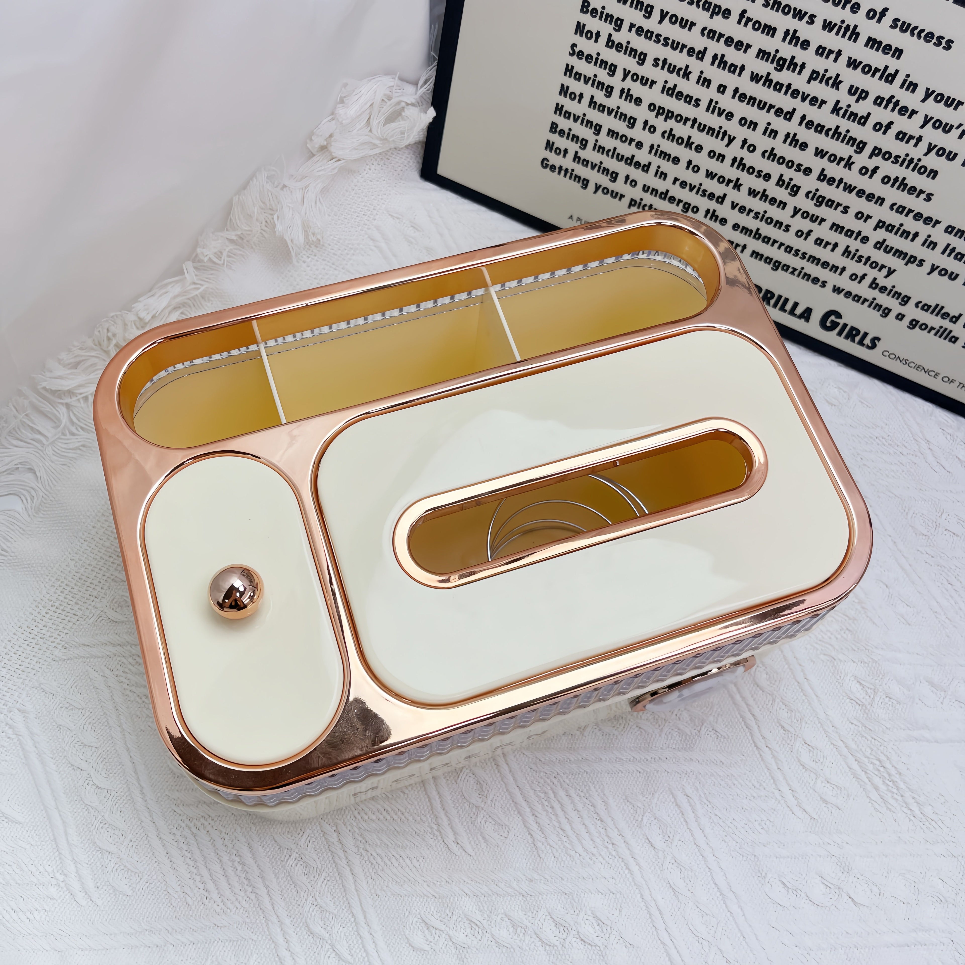 1 Multi-Functional Tissue Box Organizer with Divided Storage Compartments for Remote Controls, Toothpicks, and Small Items - Ideal for Living Room, Dining Table, Coffee Table - Suitable for Home/Office/Dorm Use, Desk & Drawer Organizer for Home Storage