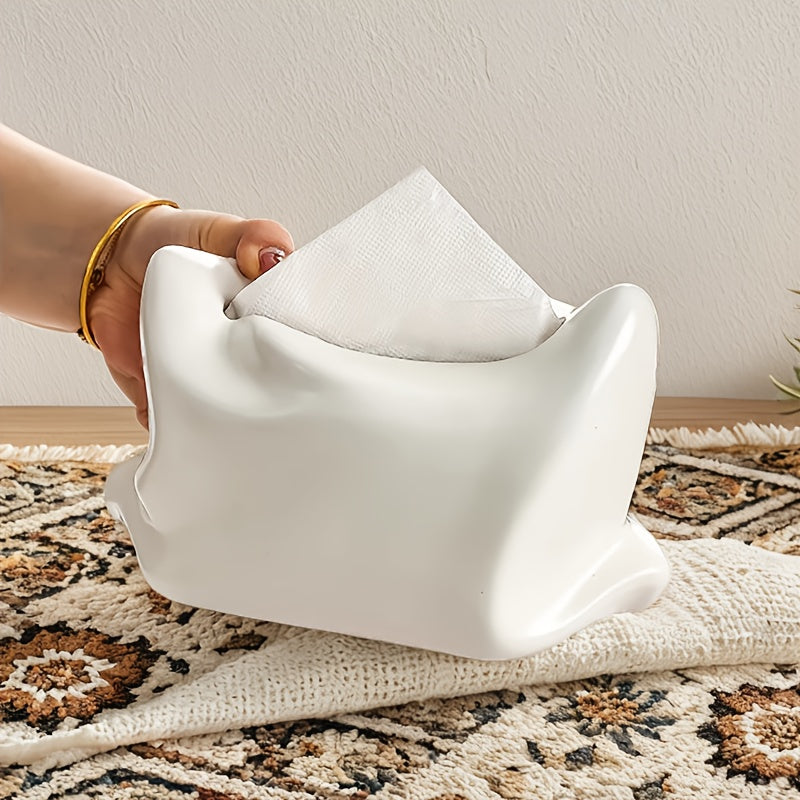1 Ceramic Tissue Box - Creative Pillow Design in Glossy Green/White, Ideal for Bathroom, Living Room, Bedroom, Dining Table Decor - Elegant Home Accessory for Thanksgiving