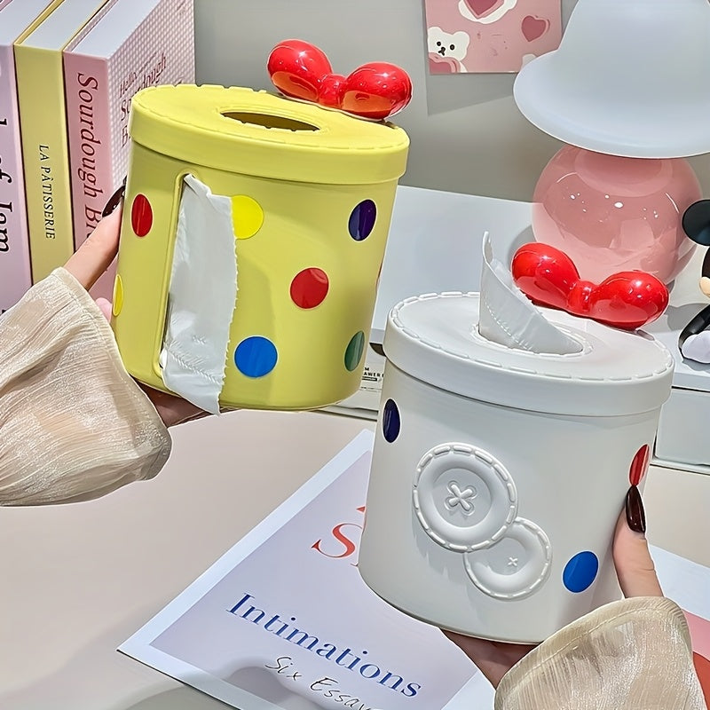 Cute Polka Dot Tissue Box Holder, Round Plastic Multifunctional Dispenser for Living Room and Dining Table Decor, Modern Home Accessory, Dining Table Accessory | Decorative Tissue Box | Plastic Construction, Tissue Box Holde