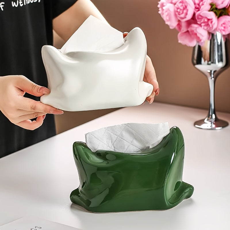 A Ceramic Tissue Box, an Interesting Storage Box for Tissues, Elegant for The Living Room, Dining Table, Coffee Table, And TV Cabinet Center, Convenient for Organizing And Displaying Paper, a Tissue Storage Box for Home Desktops, Suitable for Bedrooms And