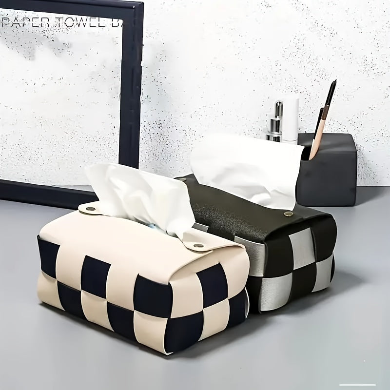 Square Faux Leather Tissue Box, Creative Internet Trend Minimalist Napkin Holder for Dining Table, Living Room, Office Desk, Car, Hotel, and Bathroom Decoration