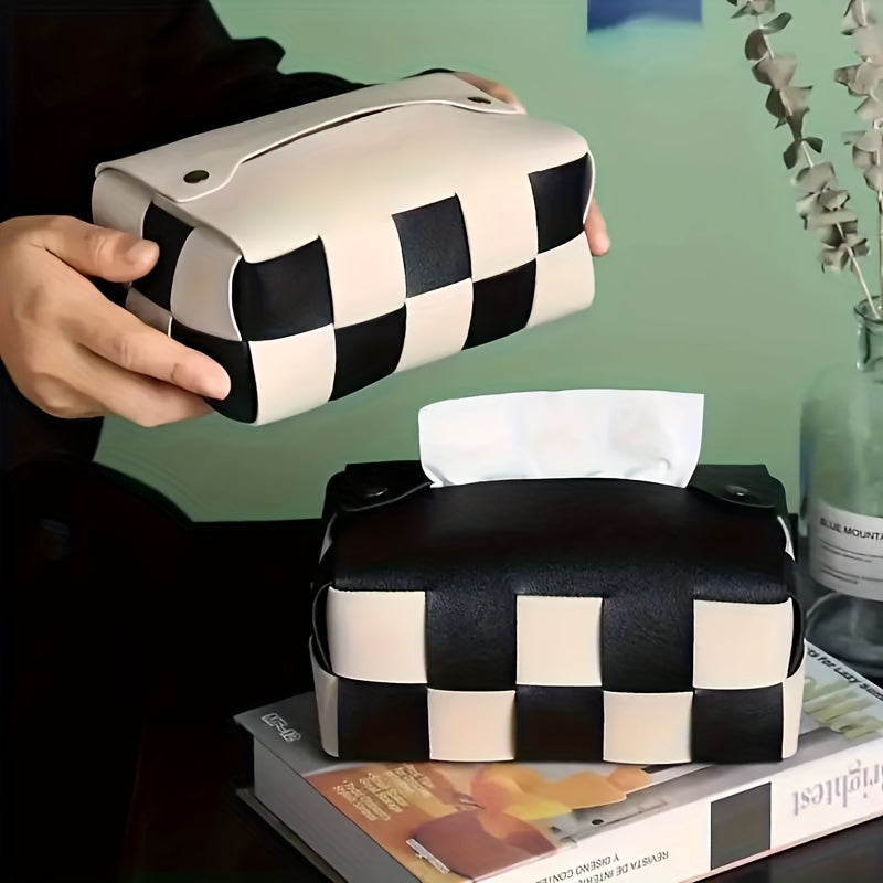 Square Faux Leather Tissue Box, Creative Internet Trend Minimalist Napkin Holder for Dining Table, Living Room, Office Desk, Car, Hotel, and Bathroom Decoration