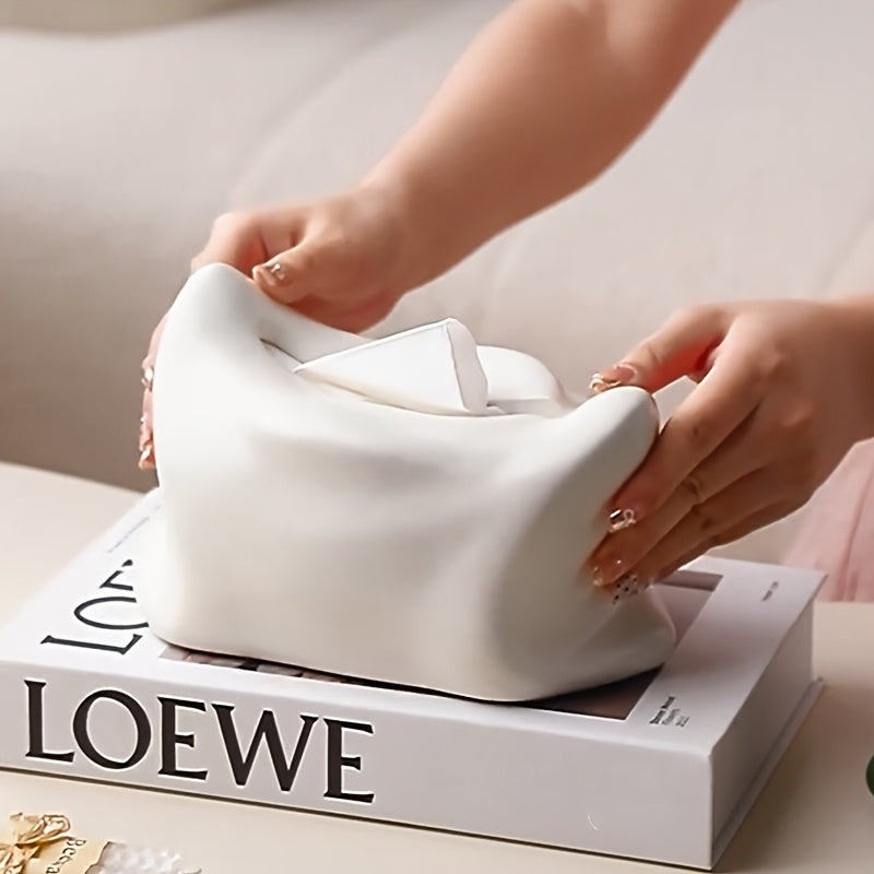 1 Ceramic Tissue Box - Creative Pillow Design in Glossy Green/White, Ideal for Bathroom, Living Room, Bedroom, Dining Table Decor - Elegant Home Accessory for Thanksgiving