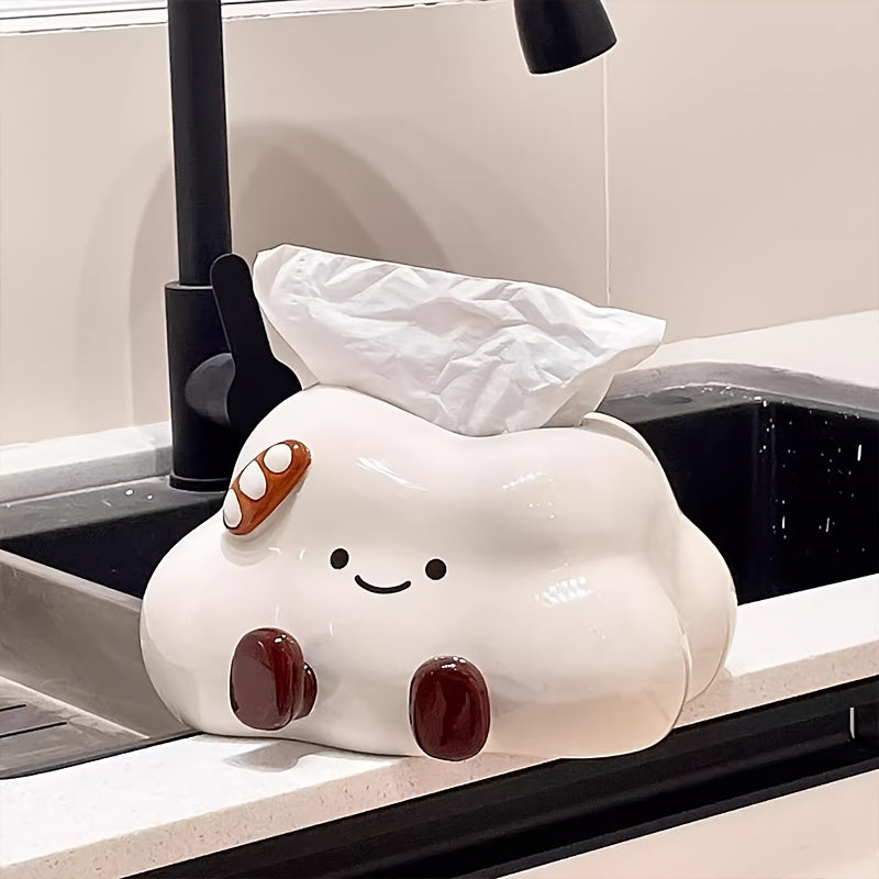 1pc Cute Cartoon Cloud Ceramic Tissue Box, Cream Style Lovely Home Desktop Tissue Box, Light Luxury High-end Tissue Storage, Suitable for Home Decoration, Living Room Bedroom Tissue Storage, Desktop Ornament, Bathroom Tissue Box, Gift