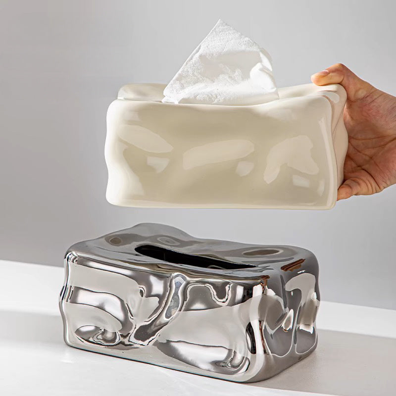 Elegant Ceramic Tissue Box Set - Modern, Minimalist Design with Sleek Metallic Finish, Perfect for Living Room Decor, Living Room Decor | Modern Ceramic Box | Rectangular Shape, Tissue Box Decor