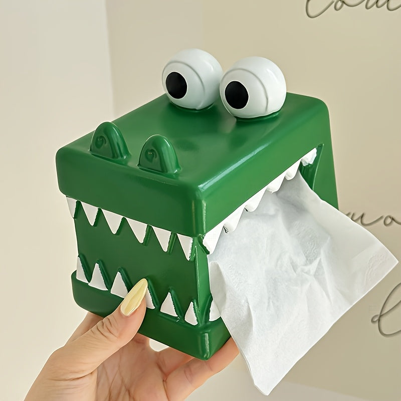 1pc Creative Crocodile Tissue Box Holder - Decorative Square Resin Tissue Dispenser with Playful Design for Home or Office Decor, Bathroom Accessory | Playful Design | Durable Decor Item