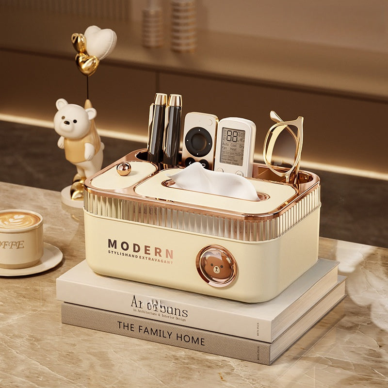 1 Multi-Functional Tissue Box Organizer with Divided Storage Compartments for Remote Controls, Toothpicks, and Small Items - Ideal for Living Room, Dining Table, Coffee Table - Suitable for Home/Office/Dorm Use, Desk & Drawer Organizer for Home Storage