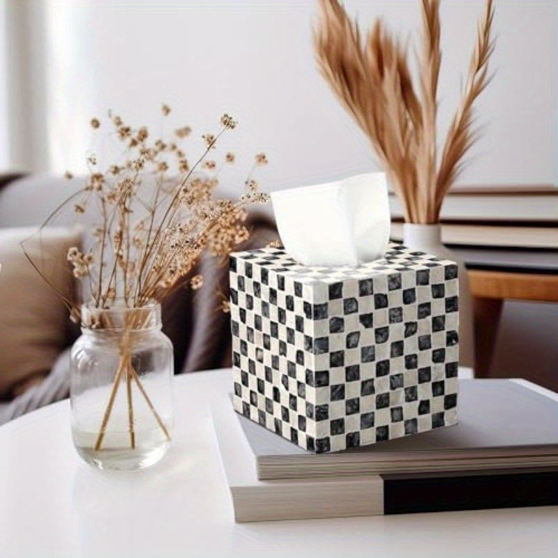 Elegant Black and White Marble Tissue Box Cover - 5.9 Inch Cube, Ceramic Decorative Napkin Holder with Golden Accents, Rustic Design for Table, Bathroom, Vanity, Countertop, or Office, Bathroom Organizer | Marble Pattern | Ceramic Construction, Bathroom