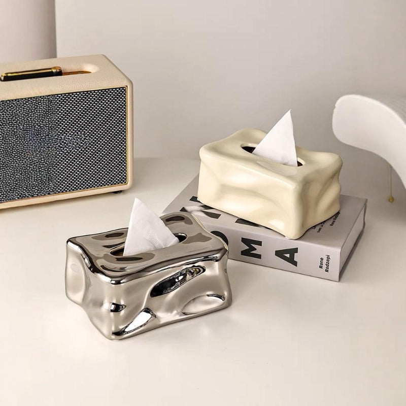 Elegant Ceramic Tissue Box Set - Modern, Minimalist Design with Sleek Metallic Finish, Perfect for Living Room Decor, Living Room Decor | Modern Ceramic Box | Rectangular Shape, Tissue Box Decor