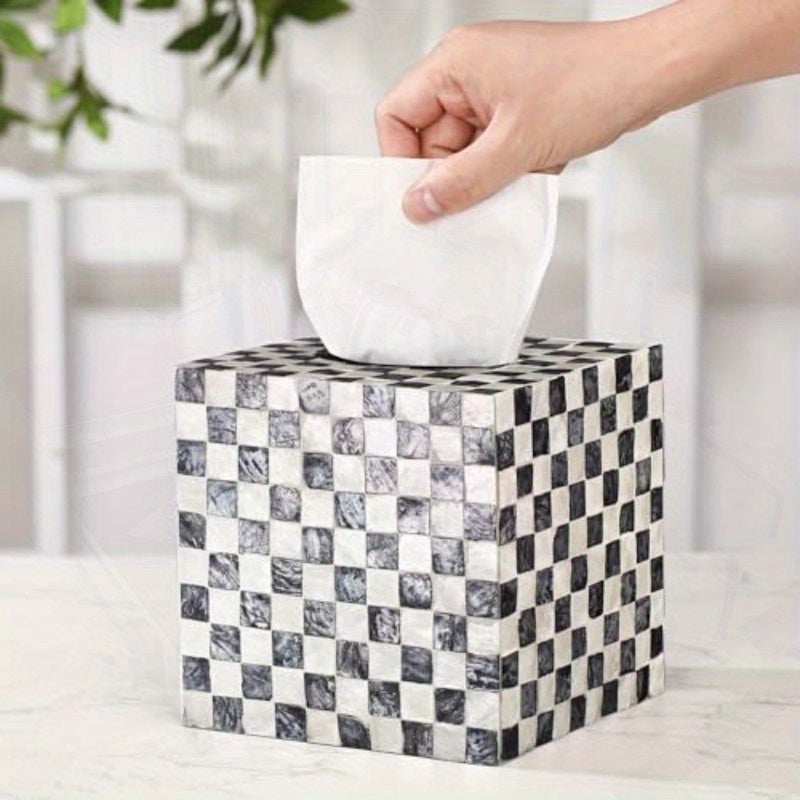Elegant Black and White Marble Tissue Box Cover - 5.9 Inch Cube, Ceramic Decorative Napkin Holder with Golden Accents, Rustic Design for Table, Bathroom, Vanity, Countertop, or Office, Bathroom Organizer | Marble Pattern | Ceramic Construction, Bathroom
