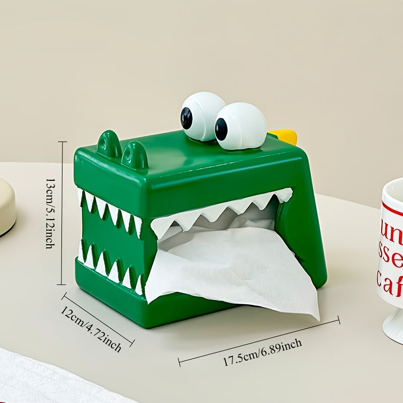 1pc Creative Crocodile Tissue Box Holder - Decorative Square Resin Tissue Dispenser with Playful Design for Home or Office Decor, Bathroom Accessory | Playful Design | Durable Decor Item