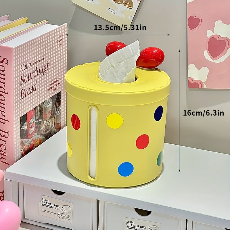 Cute Polka Dot Tissue Box Holder, Round Plastic Multifunctional Dispenser for Living Room and Dining Table Decor, Modern Home Accessory, Dining Table Accessory | Decorative Tissue Box | Plastic Construction, Tissue Box Holde