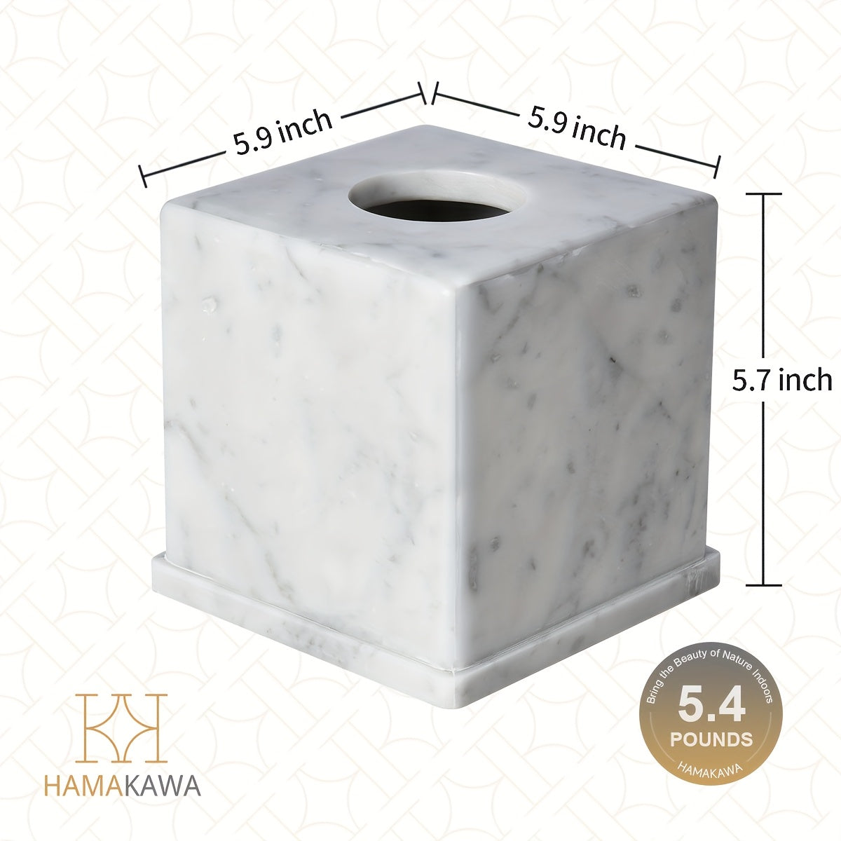 1pc Carrara White Marble Tissue Box Cover, Vintage Design Facial Napkin Dispenser, Sturdy Base With Rubber Feet, For Bathroom, Bedroom, Kitchen Decor, 6 Inch
