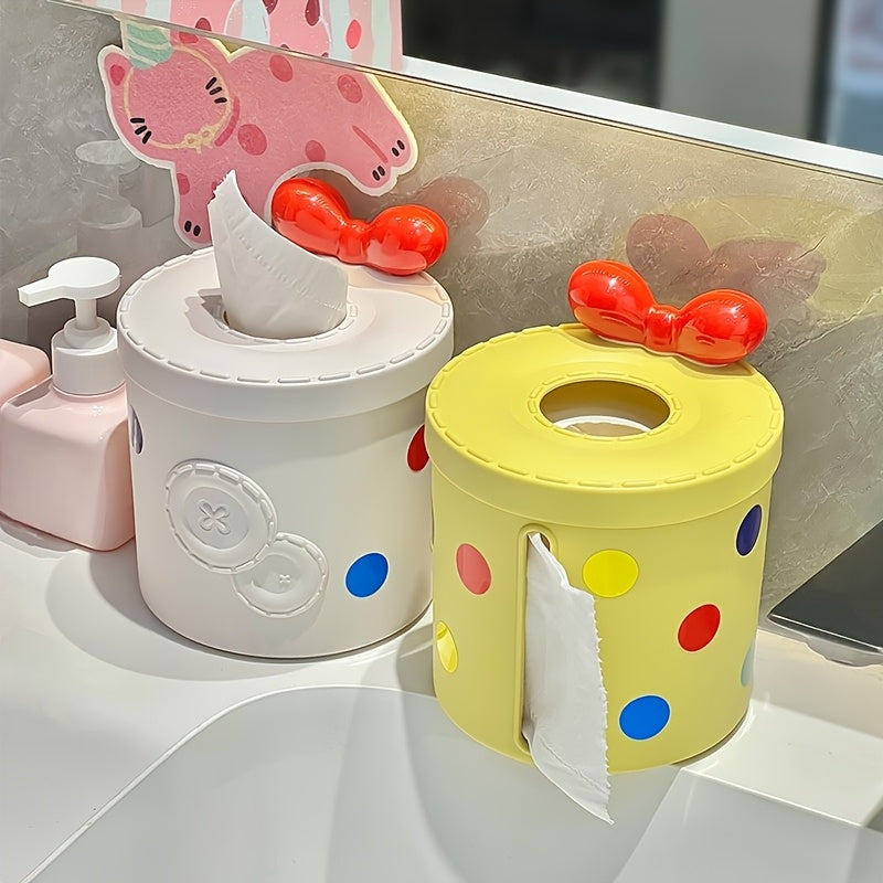 Cute Polka Dot Tissue Box Holder, Round Plastic Multifunctional Dispenser for Living Room and Dining Table Decor, Modern Home Accessory, Dining Table Accessory | Decorative Tissue Box | Plastic Construction, Tissue Box Holde