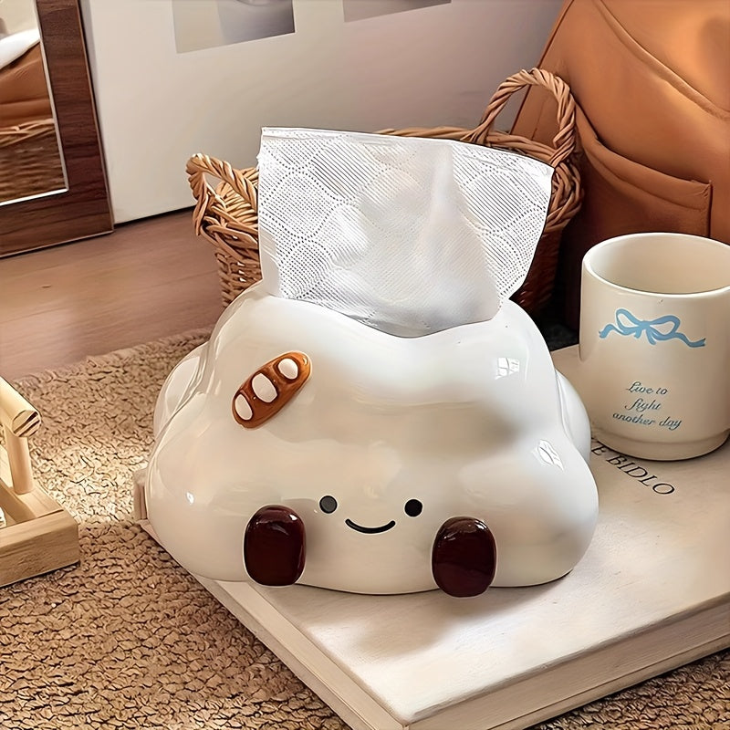 1pc Cute Cartoon Cloud Ceramic Tissue Box, Cream Style Lovely Home Desktop Tissue Box, Light Luxury High-end Tissue Storage, Suitable for Home Decoration, Living Room Bedroom Tissue Storage, Desktop Ornament, Bathroom Tissue Box, Gift