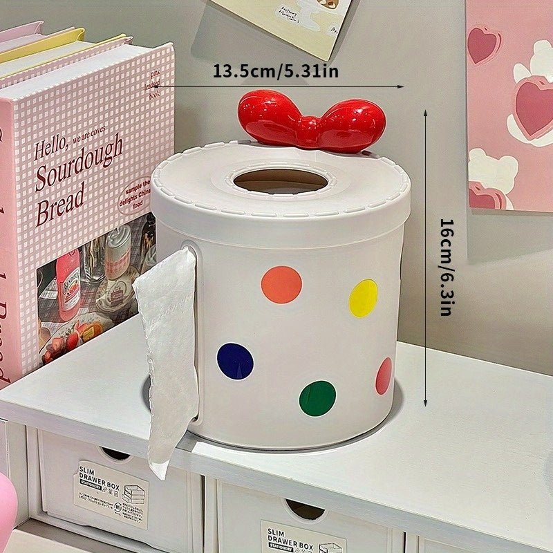 Cute Polka Dot Tissue Box Holder, Round Plastic Multifunctional Dispenser for Living Room and Dining Table Decor, Modern Home Accessory, Dining Table Accessory | Decorative Tissue Box | Plastic Construction, Tissue Box Holde