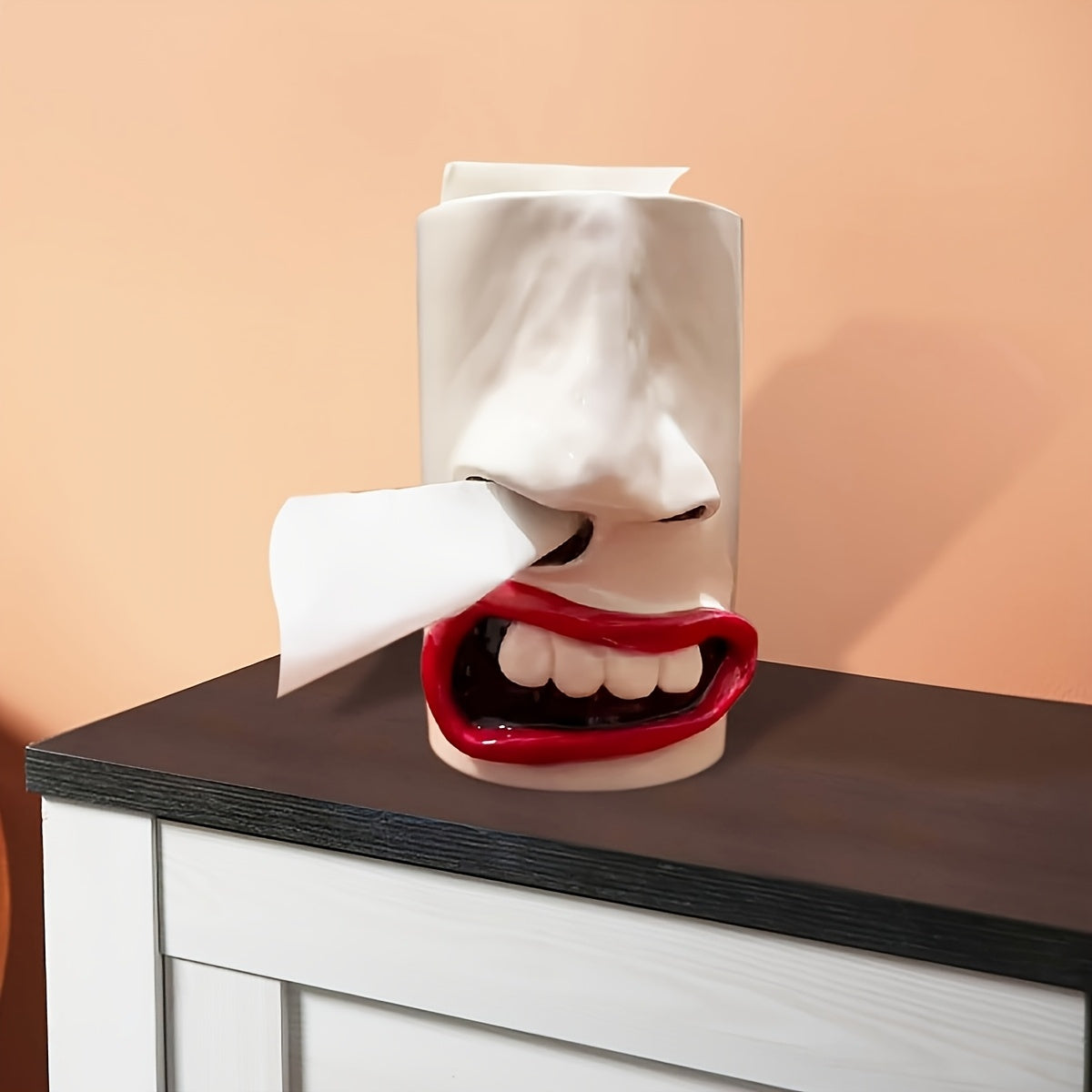 1pc Fun Resin Facial Decoration Ornament, Multifunctional Napkin Paper Holder, Unique Tissue Box, Napkin Dispenser Storage Box, Suitable for Bathroom, Bedroom Vanity Table, Home and Kitchen Decor