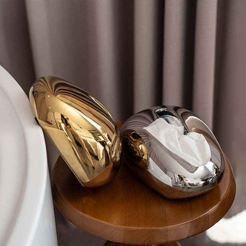 1pc Elegant Golden & Silvery Ceramic Tissue Box Holder - Modern Minimalist Design with Textured Surface, Black/White/Gray/Orange/Red Options for Living Room, Dining Table, Coffee Table Decor, Tissue Box Holder for Table, Tabletop Organizer, Metallic